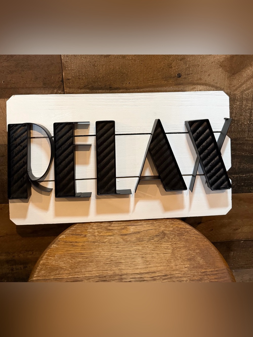 NWT Better Homes & Gardens Black and White RELAX Wall Decor Sign 15 3/4” x 9”